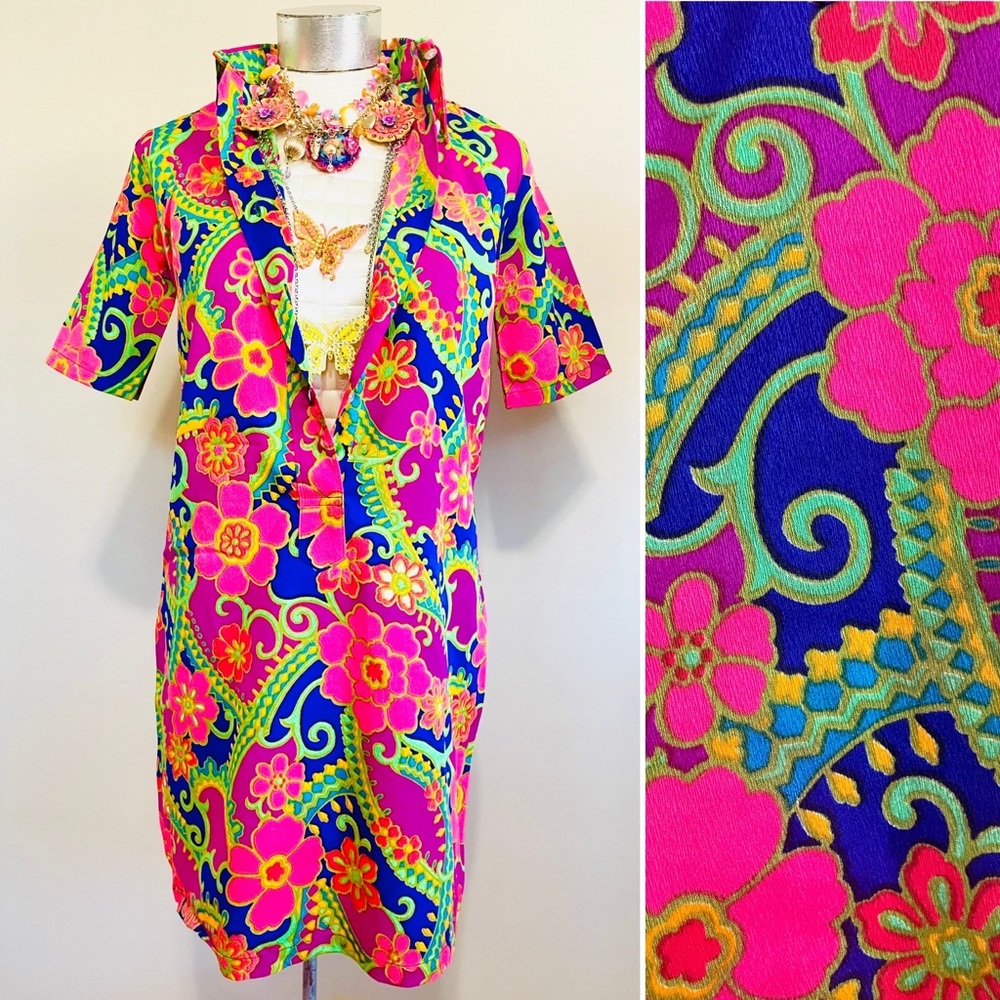 NEW vintage Japan 70s psychedelic paisley floral mini sheath dress S M